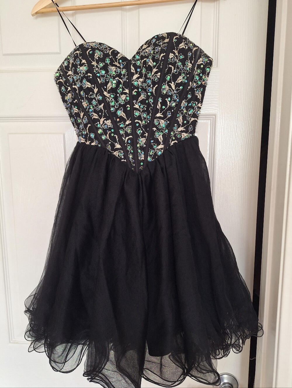Nox Anabel Black Tulle Homecoming Dress Sequin Beaded Lace Up Corset Mini XS